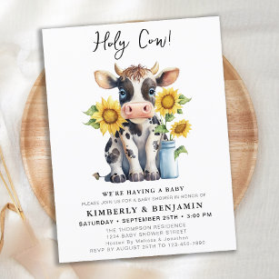 Cute Cow Sunflower Modern Farm Couples Baby Shower Invitation Postcard