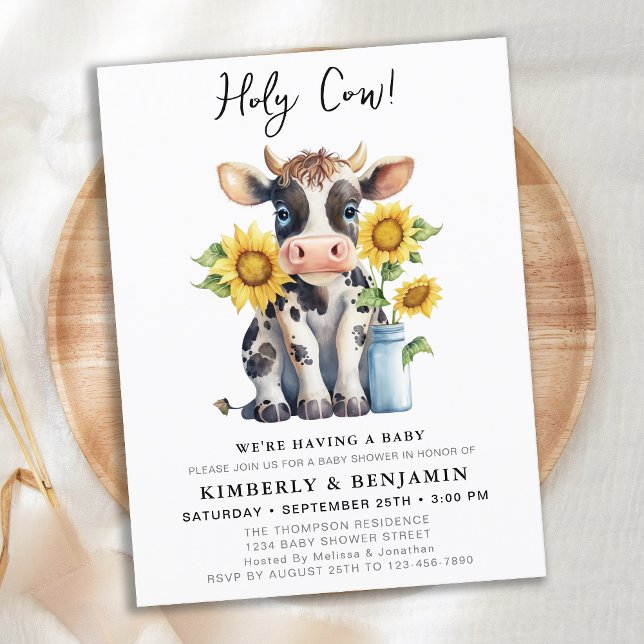 Cute Cow Sunflower Modern Farm Couples Baby Shower Invitation Postcard (Creator Uploaded)
