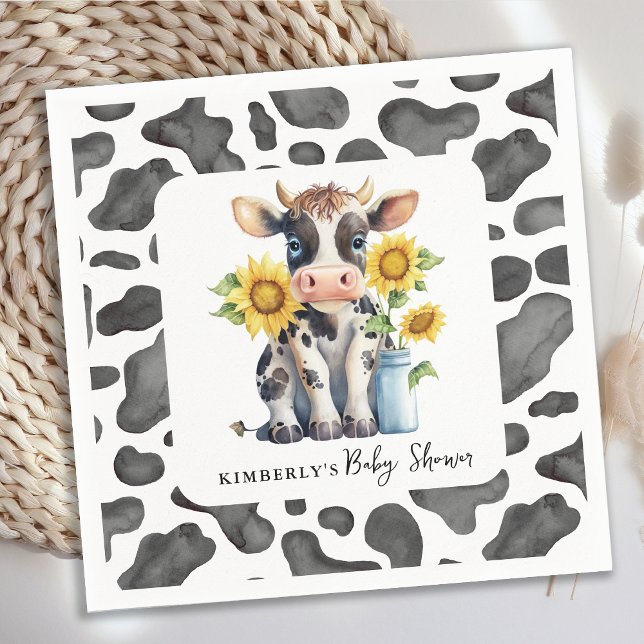 Cute Cow Sunflowers Farm Animal Calf Baby Shower Napkin (Creator Uploaded)