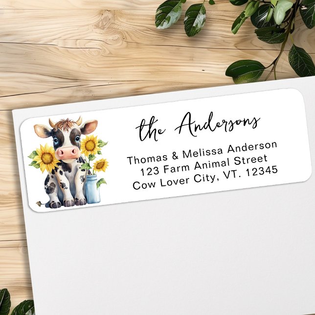 Cute Cow Sunflowers Farm Animal Return Address  (Creator Uploaded)