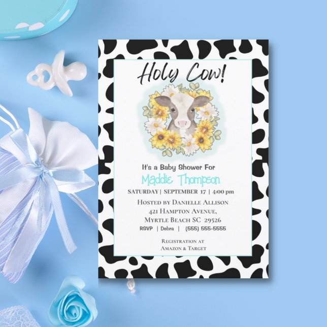 Cute Cow Sunflowers Farm Baby Shower Invitation (Creator Uploaded)