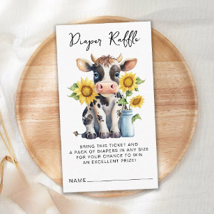 Cute Cow Sunflowers Farm Diaper Raffle Baby Shower Enclosure Card