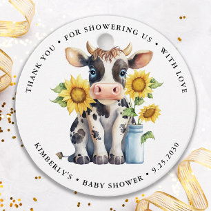 Cute Cow Sunflowers Modern Simple Farm Baby Shower Favour Tags