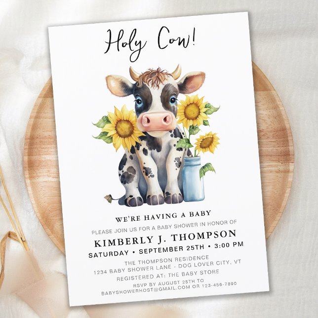 Cute Cow Sunflowers Modern Simple Farm Baby Shower Invitation (Creator Uploaded)