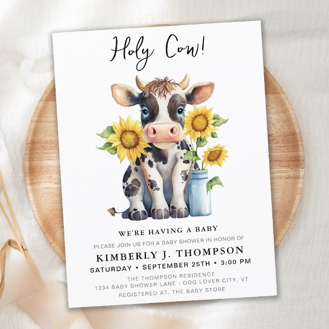 Cute Cow Sunflowers Modern Simple Farm Baby Shower Invitation Postcard (Creator Uploaded)