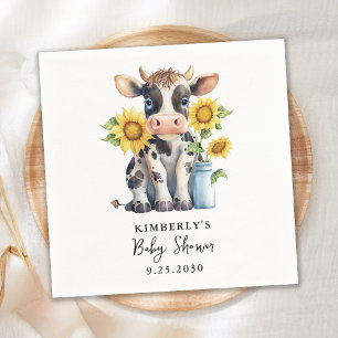 Cute Cow Sunflowers Modern Simple Farm Baby Shower Napkin