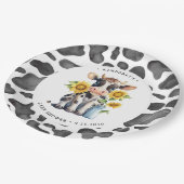 Cute Cow Sunflowers Modern Simple Farm Baby Shower Paper Plate (Angled)
