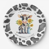 Cute Cow Sunflowers Modern Simple Farm Baby Shower Paper Plate (Front)