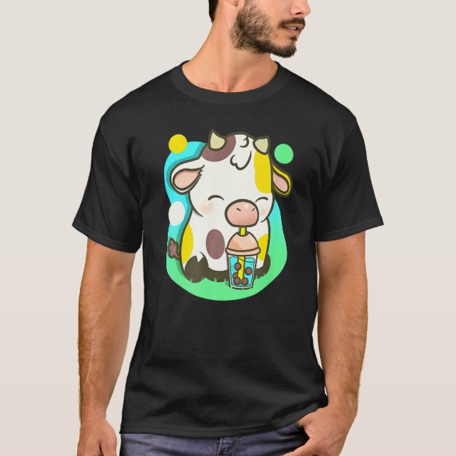 Cute Cow Tea Bubble Tea  Cow T-Shirt (Front)
