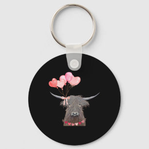 Cute Cow Valentine's Day Design With Heart Lloons Key Ring