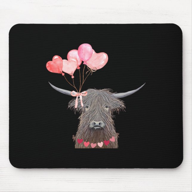 Cute Cow Valentine's Day Design With Heart Lloons  Mouse Pad (Front)