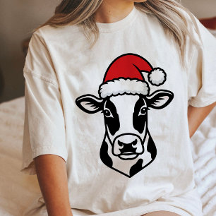 Cute Cow Wearing Santa Hat Holiday Tri-Blend Shirt