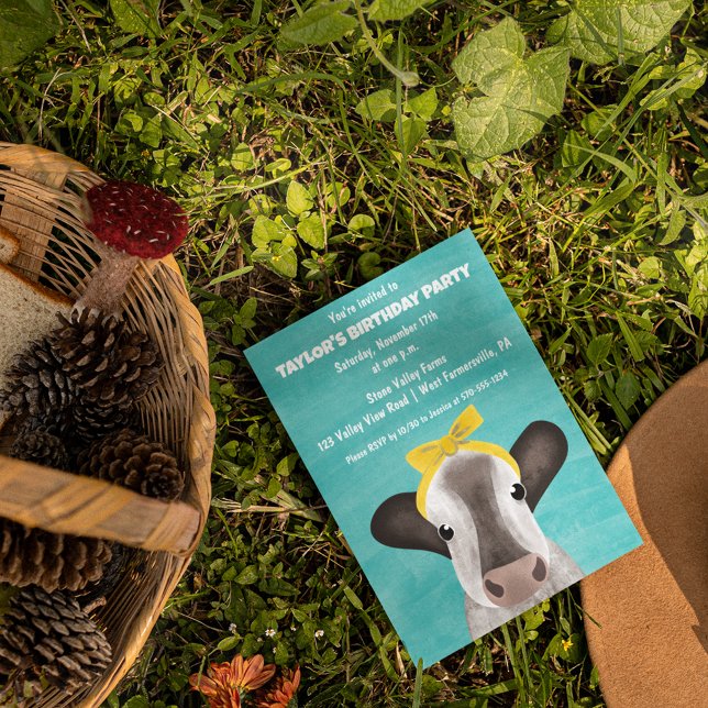 Cute Cow with Bow Any Age Birthday Party Invitation (Creator Uploaded)