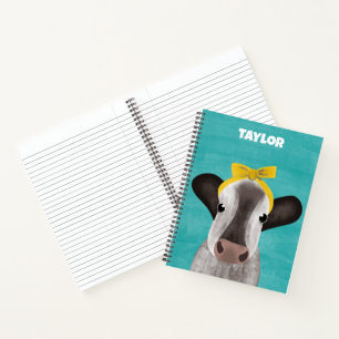 Cute Cow with Bow Personalised Notebook