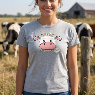 Cute Cow with Daisy Flower Motif - Animal Lover T-Shirt