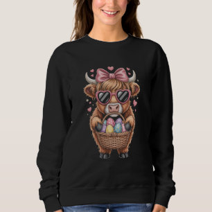 Cute Cow with Easter Egg Basket Heart Glasses Wome Sweatshirt