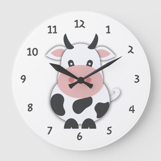 Cute Cow With Numbers Large Clock (Front)