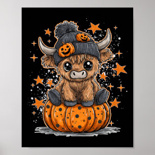 Cute Cow With Pumpkin Spooky Season Retro Hallowee Poster