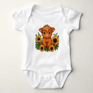 Cute Cow with Sunflowers Baby Bodysuit