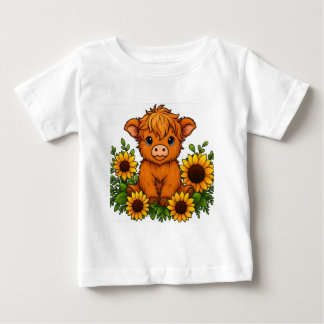 Cute Cow with Sunflowers Baby T-Shirt