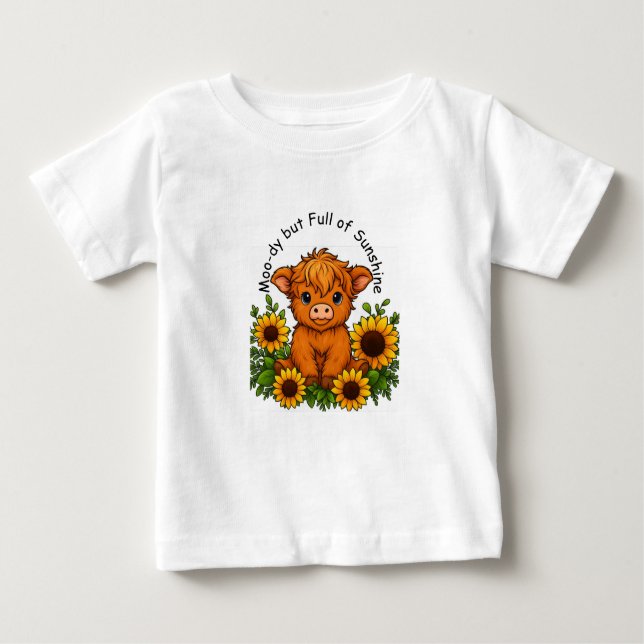 Cute Cow with Sunflowers Baby T-Shirt (Front)