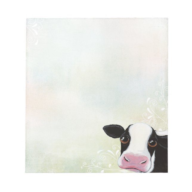 Cute Cow with Swirls & Rainbow Pastels Notepad (Front)