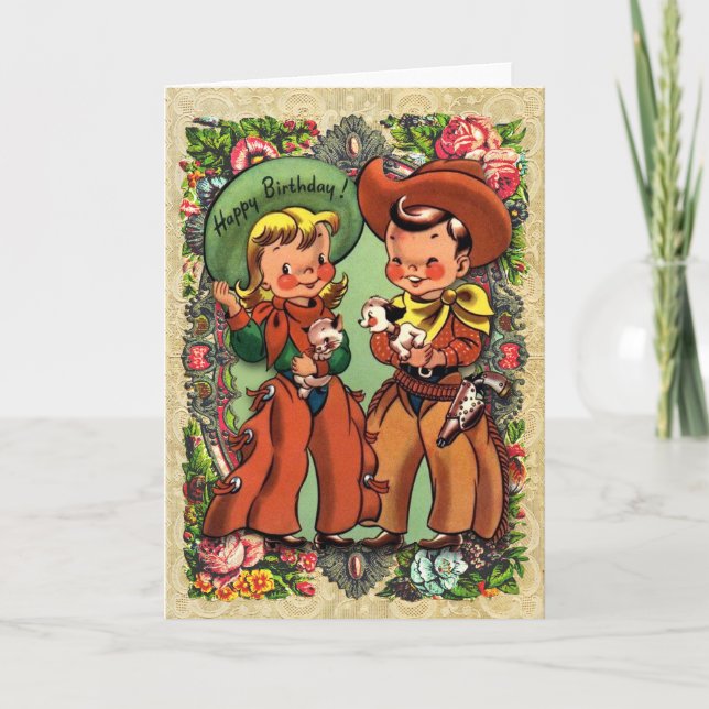 Cute Cowboy and Cowgirl Birthday Card (Front)