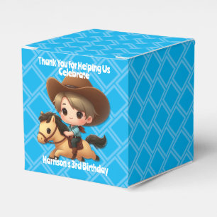 Cute Cowboy and Horse Western Birthday Blue Favour Box