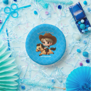 Cute Cowboy and Horse Western Birthday Paper Plate