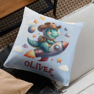 Cute Cowboy Astronaut Dinosaur Riding Space Rocket Cushion