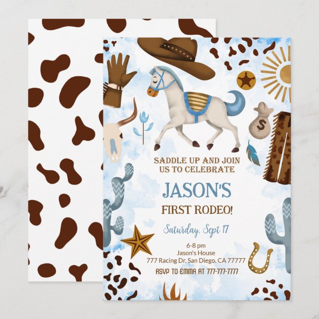 Cute Cowboy Birthday Invitation (Front/Back)