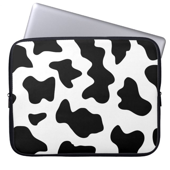 cute cowboy black and white farm cow print laptop sleeve (Front)