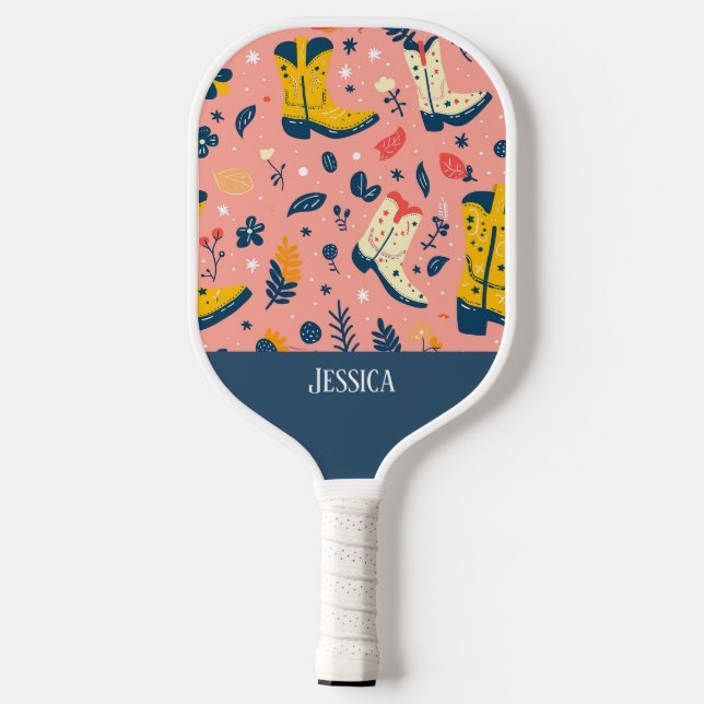 Cute Cowboy Boots Seamless Patterns Pickleball Paddle (Back)