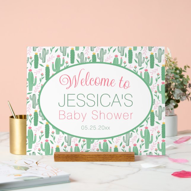 Cute Cowboy Cactus Floral Baby Shower Welcome Acrylic Sign (Wedding)