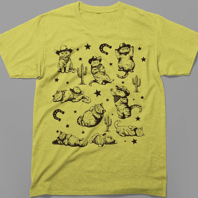Cute Cowboy Cats Western Kitten Pattern T-Shirt (Creator Uploaded)