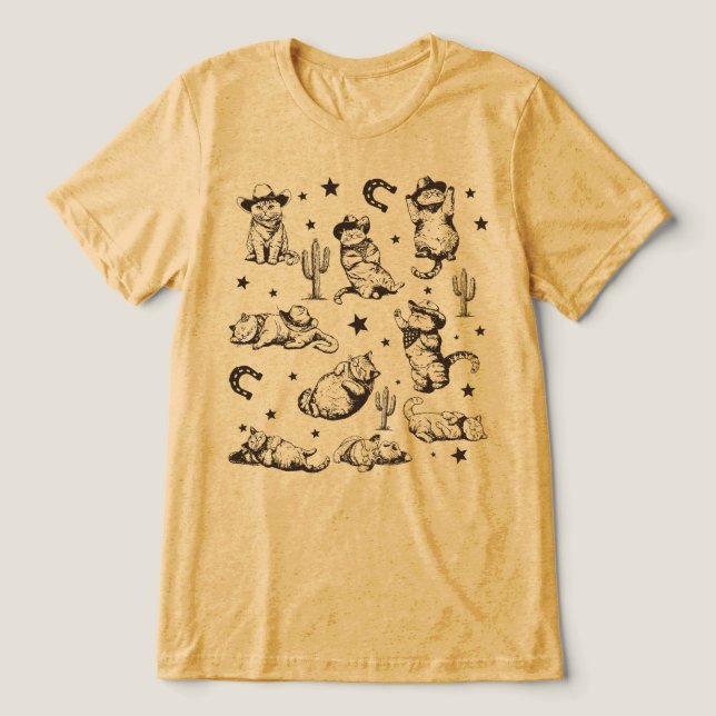 Cute Cowboy Cats Western Kitten Pattern Tri-Blend Shirt (Design Front)