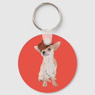 Cute Cowboy Chihuahua Dog Keychain