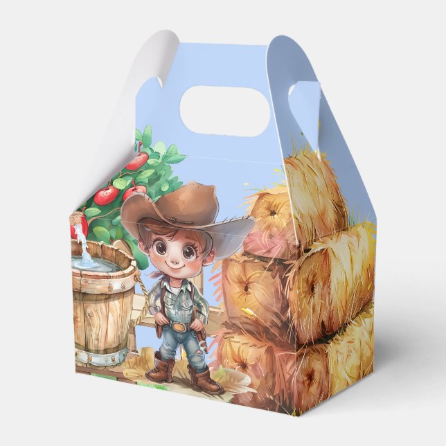 Cute Cowboy Farmer 1st. Birthday Party Favour Box (Front Side)
