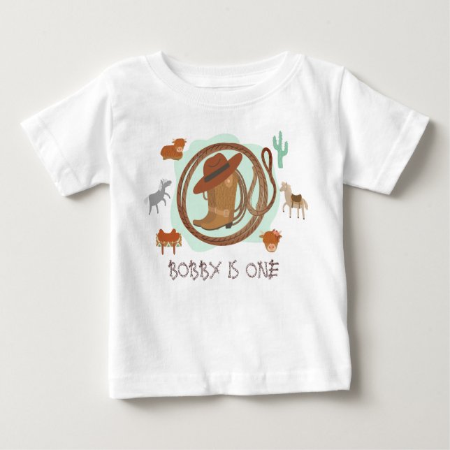 Cute Cowboy First Birthday  Baby T-Shirt (Front)