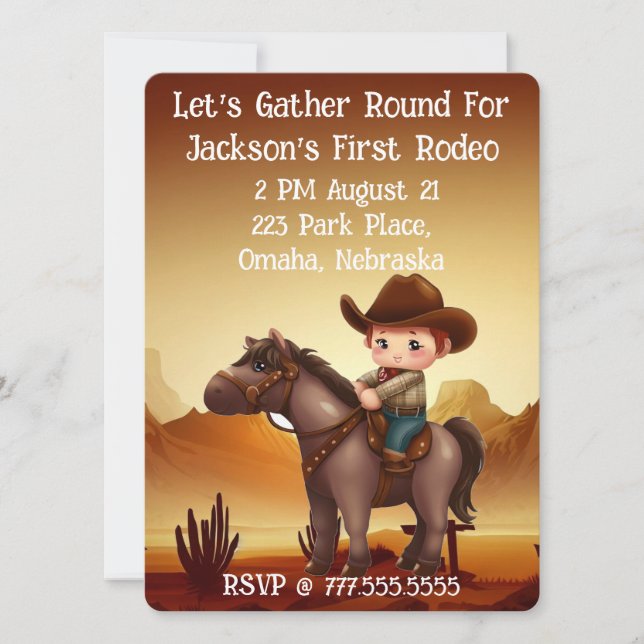 Cute Cowboy First Rodeo Birthday Invitation (Front)