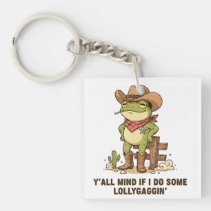 Cute Cowboy Frog Lollygaggin' Western Frog Humor Key Ring