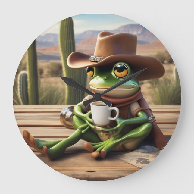 Cute Cowboy Frog with Coffee Clock (Front)