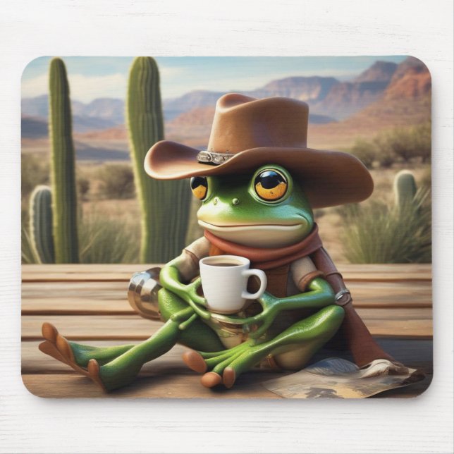 Cute Cowboy Frog with Coffee Mouse Pad (Front)