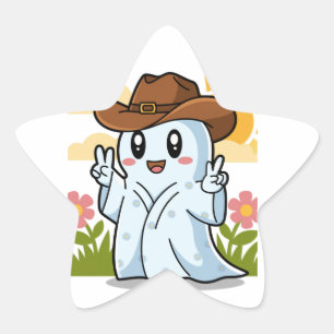 Cute Cowboy Ghost for Halloween Fun Decoration Star Sticker