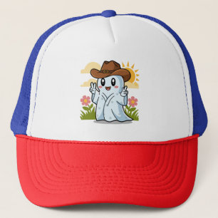 Cute Cowboy Ghost for Halloween Fun Decoration Trucker Hat