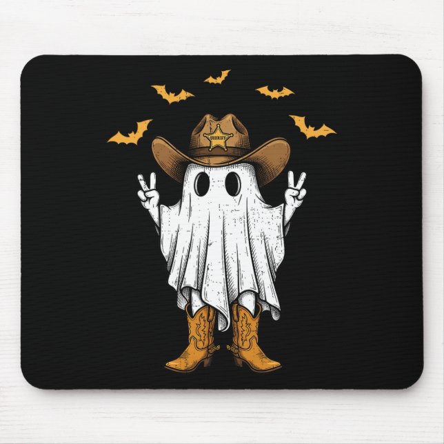 Cute Cowboy Ghost Sheriff Peace Funny Halloween Me Mouse Pad (Front)