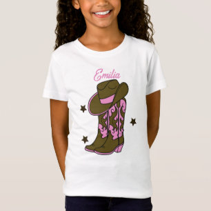Cute Cowboy Girls Pink Brown Name T-Shirt