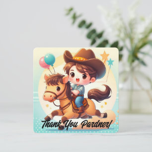 Cute Cowboy & Horse Thank You Birthday Card