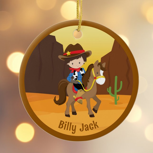 Cute Cowboy Kids Name Personalised Christmas Ceramic Tree Decoration (Creator Uploaded)