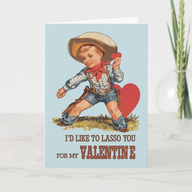 Cute Cowboy Kid's Vintage Valentine Holiday Card (Front)